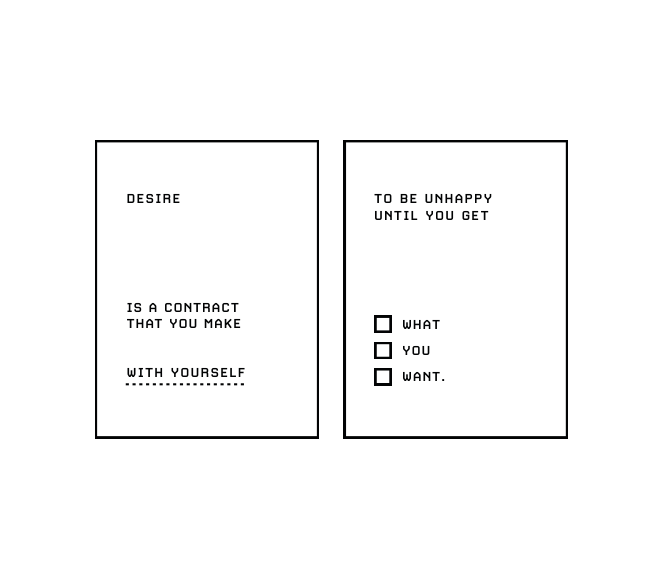 Desire as contract: two-box diagram — unhappy until fulfilled